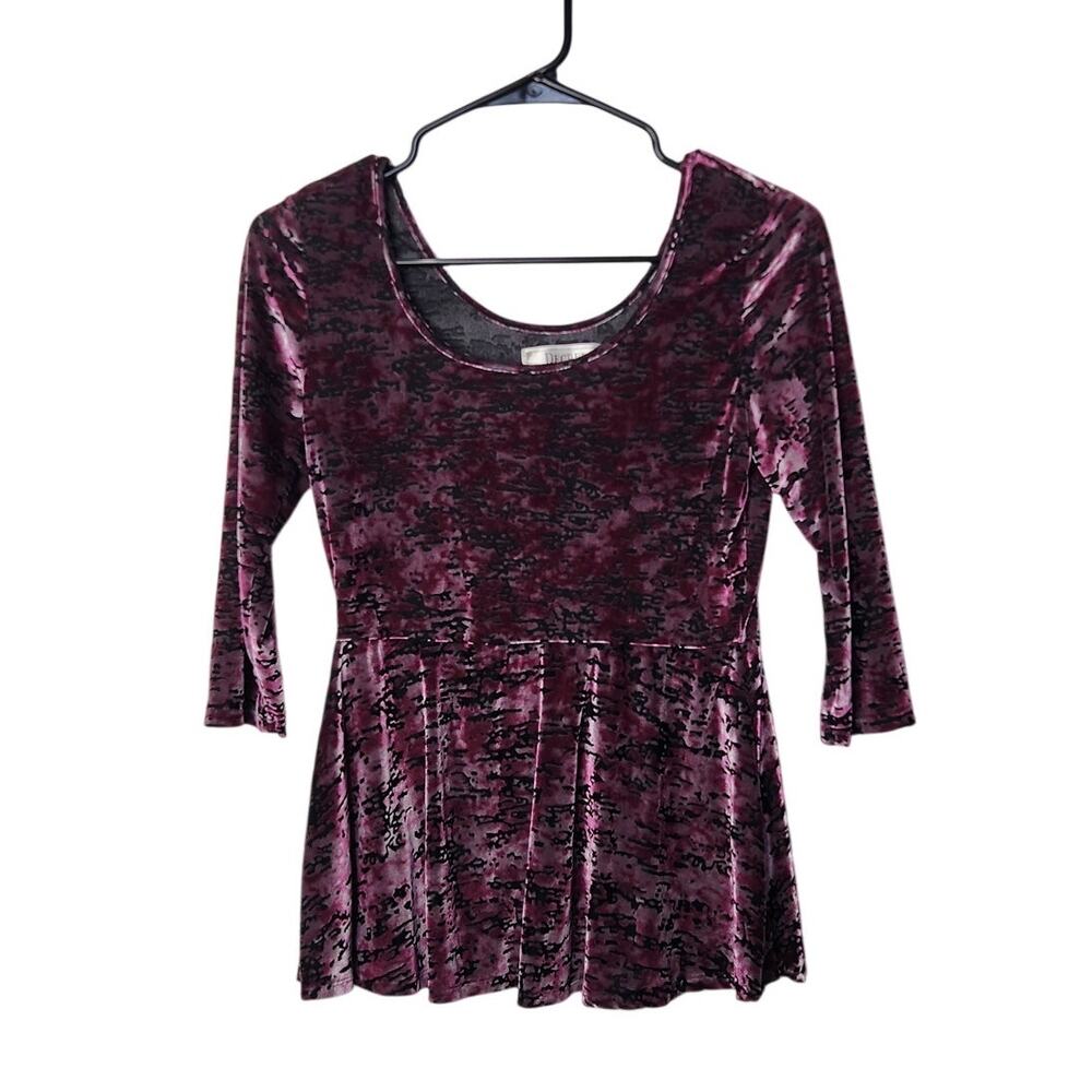 Decree Pink Stretch Pullover Burnout Velvet 3/4 Sleeves Peplum Top Size Medium